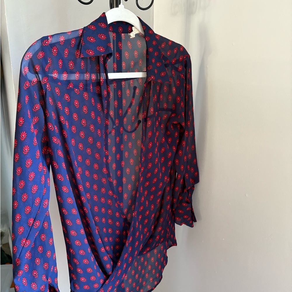 Japna Sheer Blue and Red Blouse